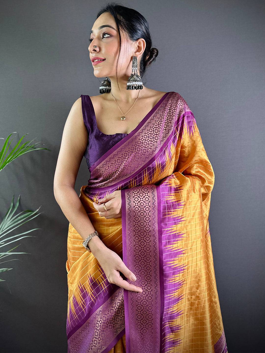 Desert Gold Chex Banarasi Silk Saree by My Store