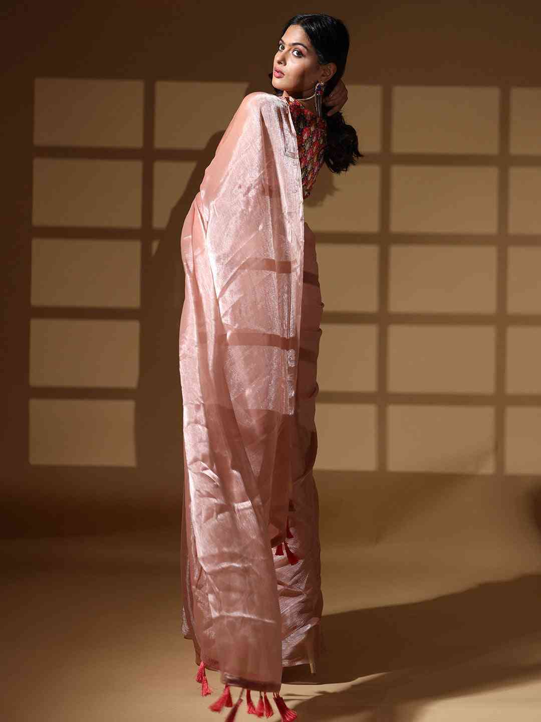 Peach Colour Chiffon Dual Tone Party Wear Design Saree by My Store