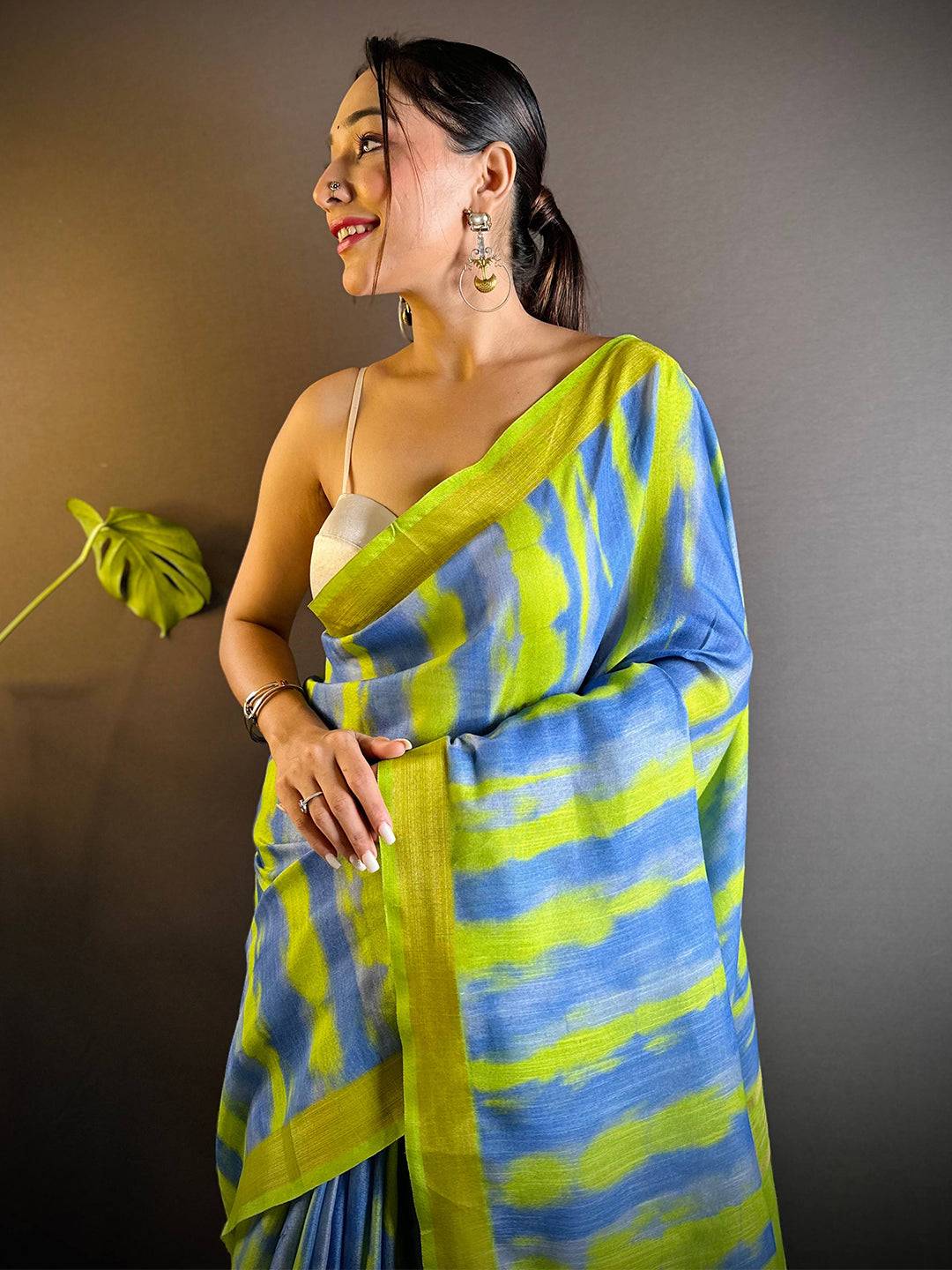 Multi Shibori Print Linen Saree by My Store