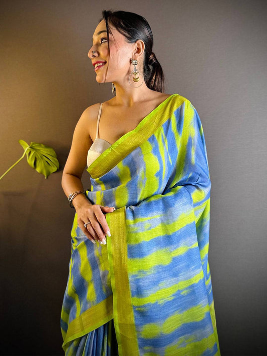 Multi Shibori Print Linen Saree by My Store