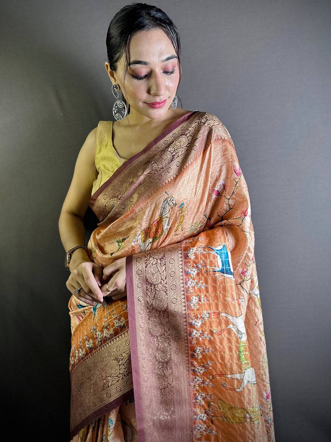 Pink Chex Radiance Banarasi Silk Saree by My Store