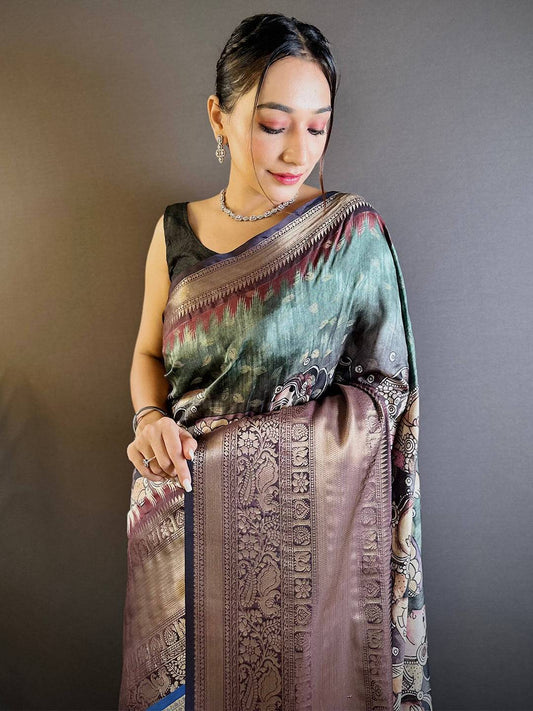 Intricate Teal Banarasi Silk Saree by My Store