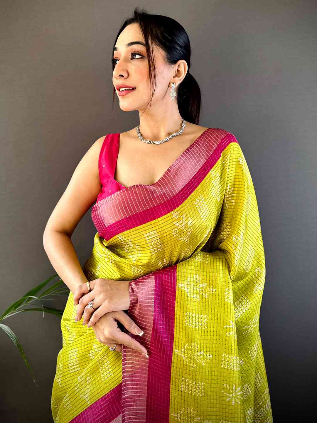 Radiant Yellow Tussar Chex Saree
