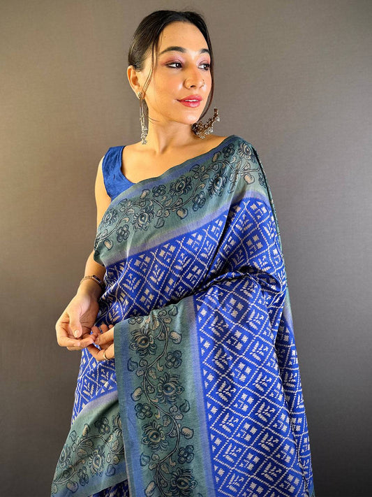 Indigo Patola Kalamkari Saree by My Store