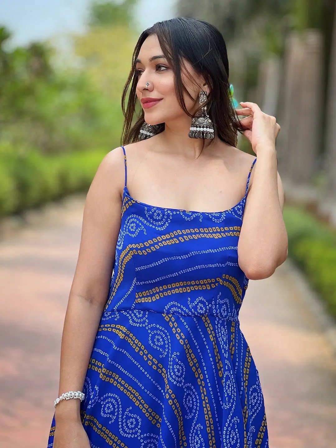 Royal Blue Bandhej Printed Dress by My Store