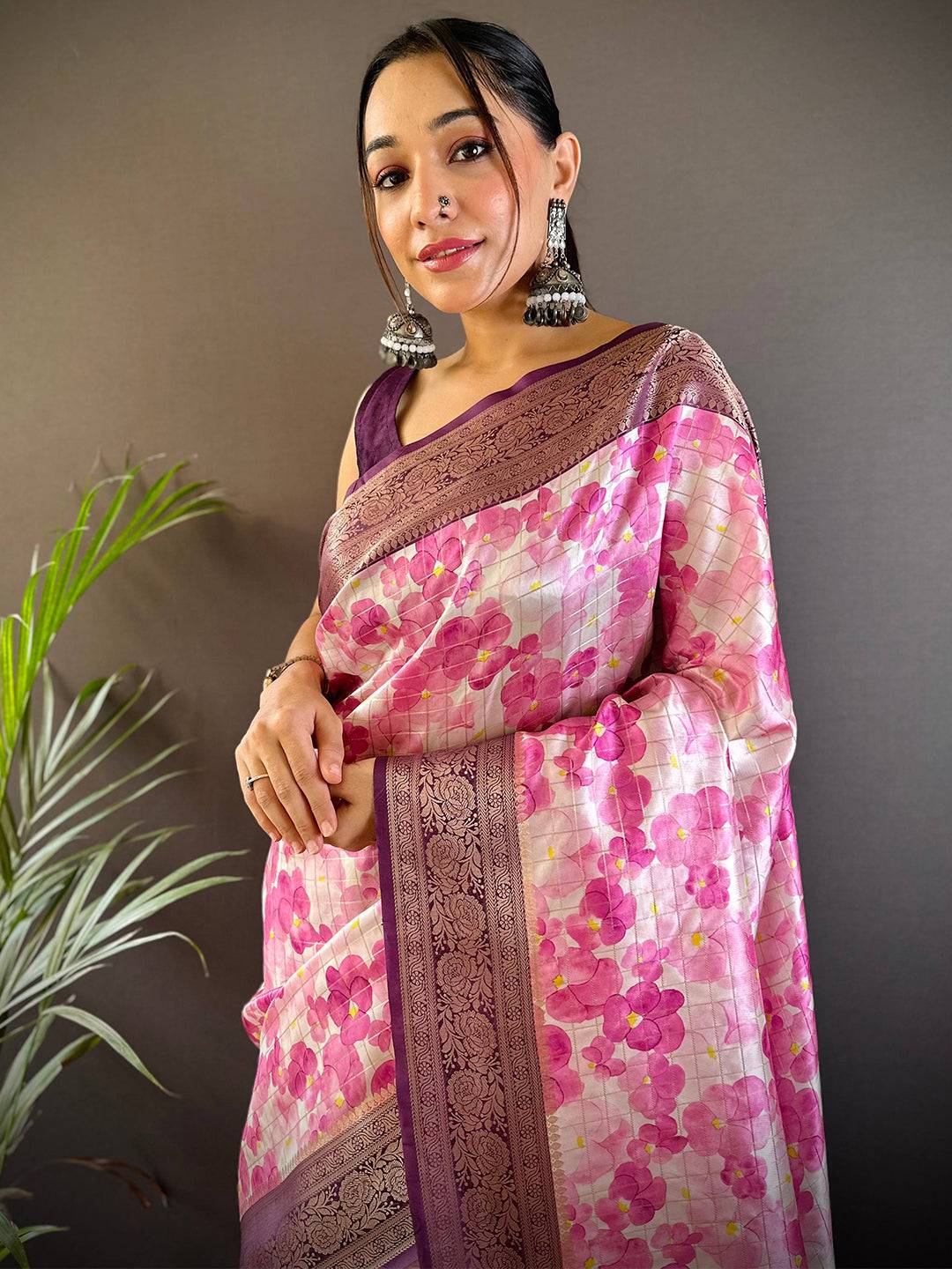 Blush Elegance Pink Floral Saree by My Store