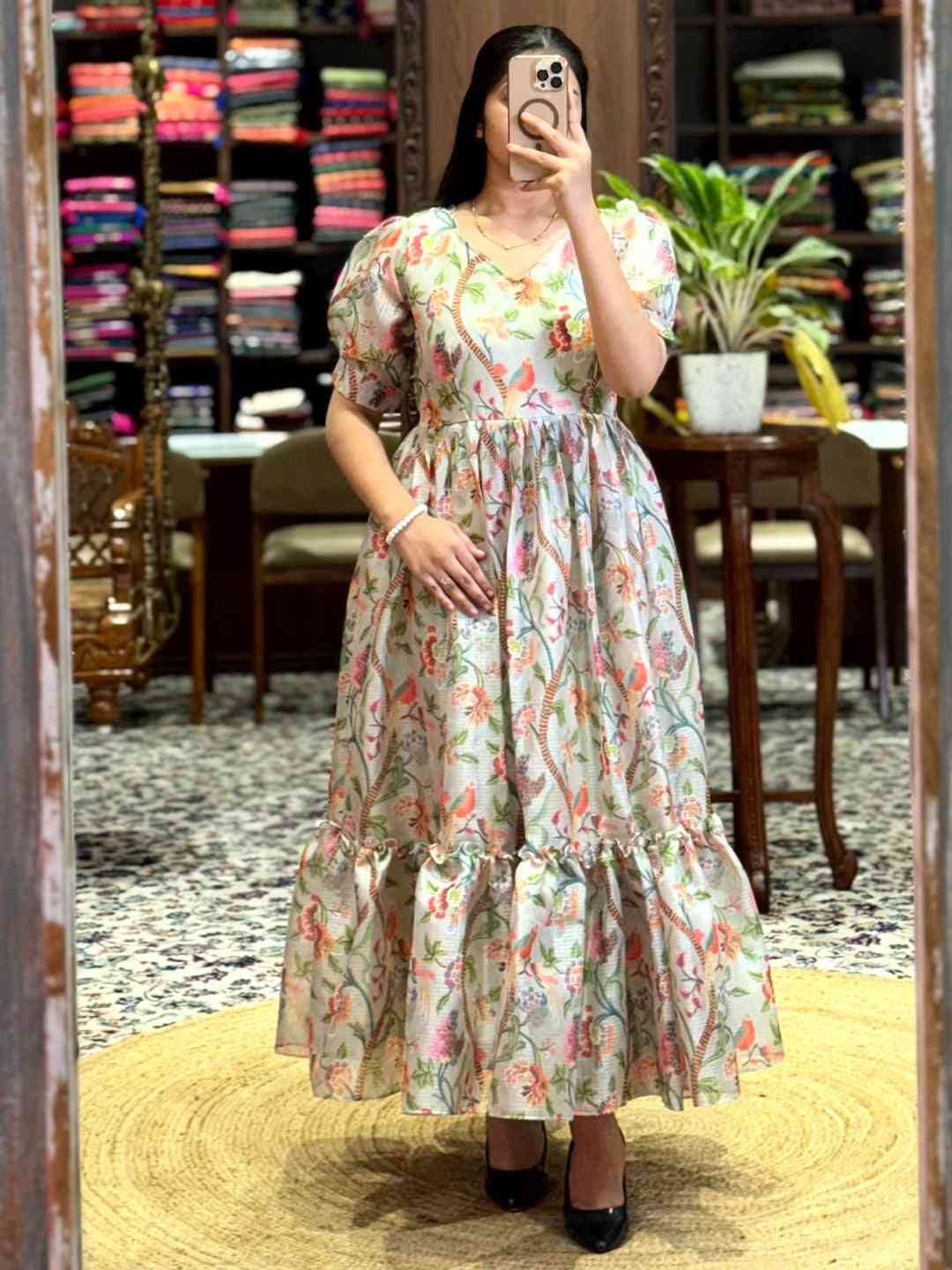 Light Beige Floral Print Midi Dress by My Store