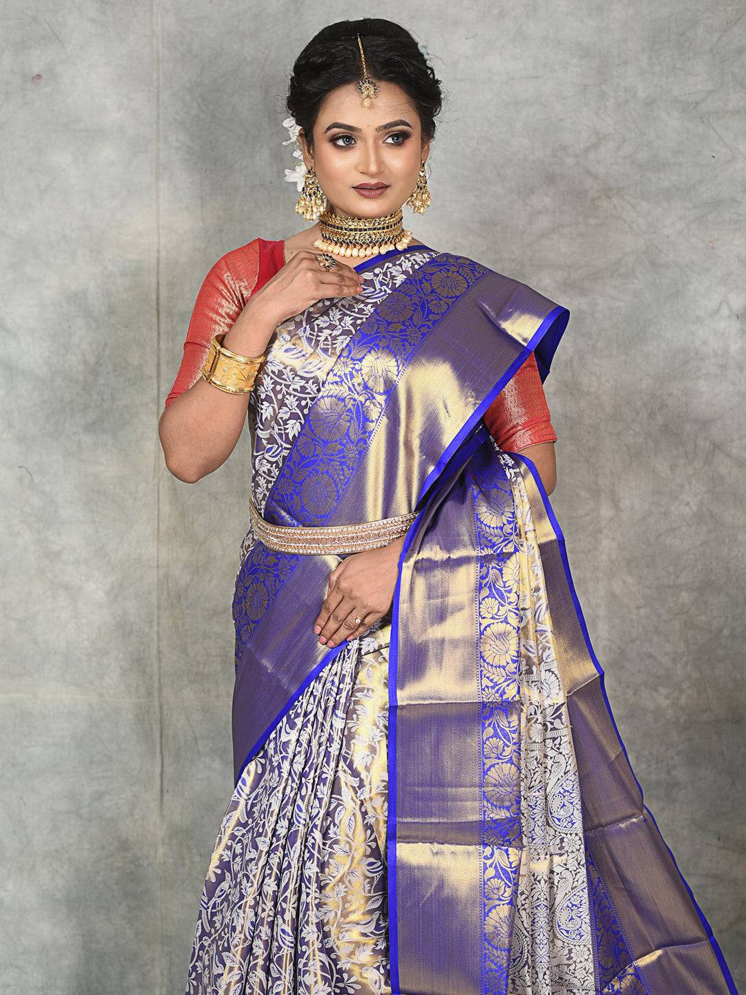 Royal Blue One Grm Gold Tissue Silk Saree