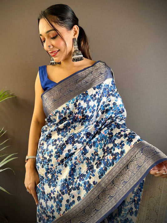 Midnight Bloom Blue Floral Saree by My Store