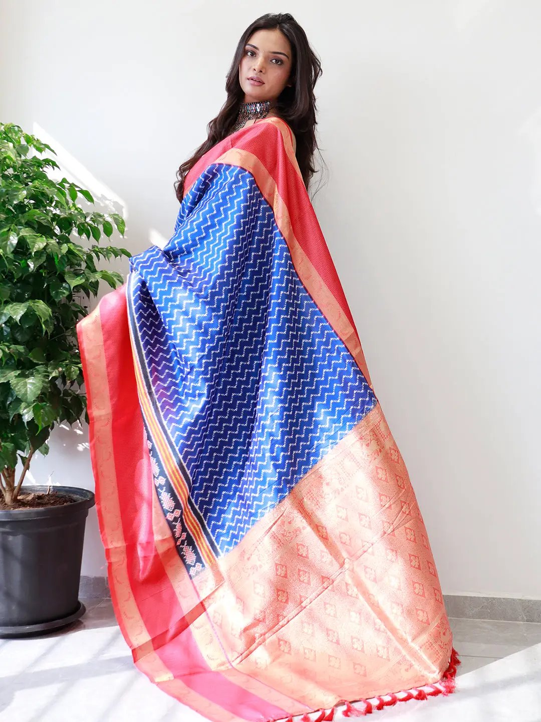 Exclusive Gadwal Border Ikkat Print Saree by My Store