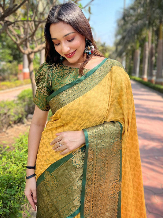 Latest Kanjivaram Silk Saree With Broced Zari Blouse by My Store