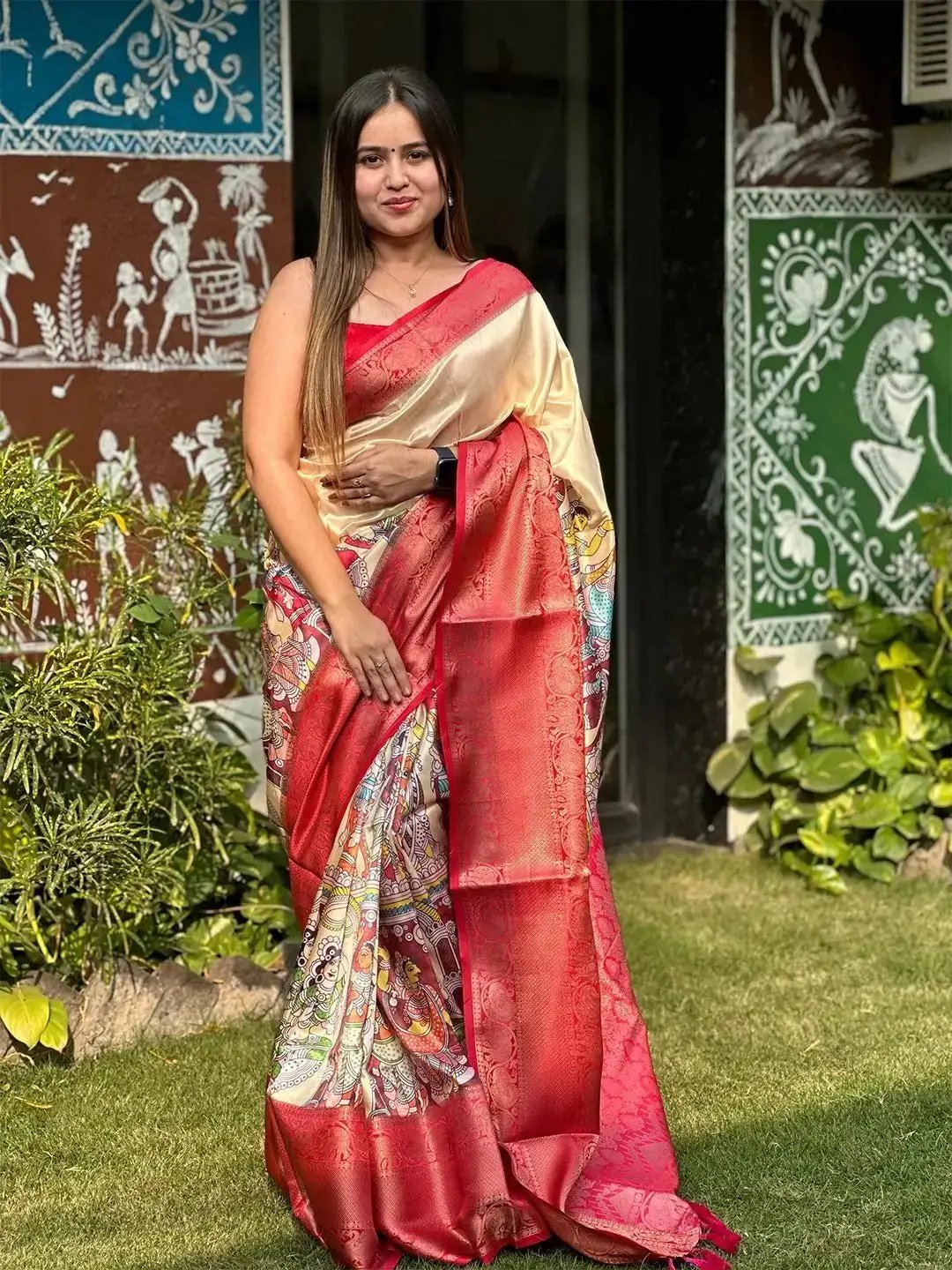 Soft Silk Kalamkari Digital Print Saree by My Store