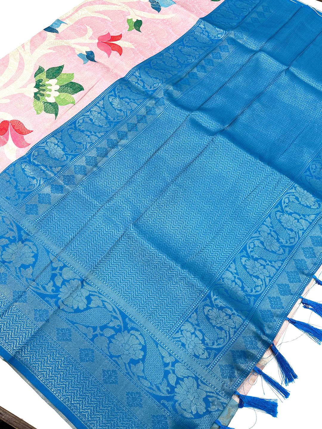 Elegant Pink Lotus Print Saree by My Store