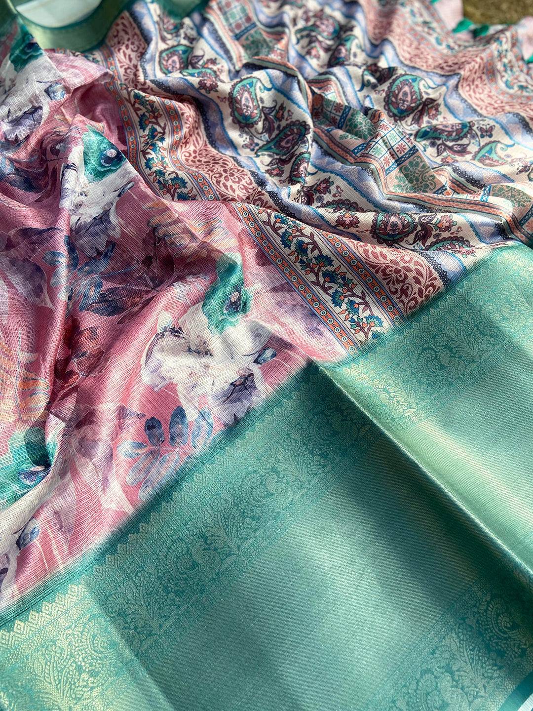 Dark Pink Kota Doriya Saree With Kanjivaram Gold Zari Border by My Store