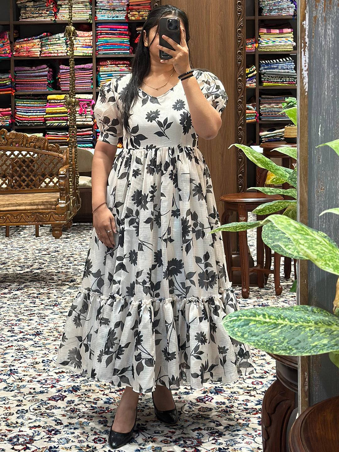 Pearl White Puff Sleeves Dress by My Store