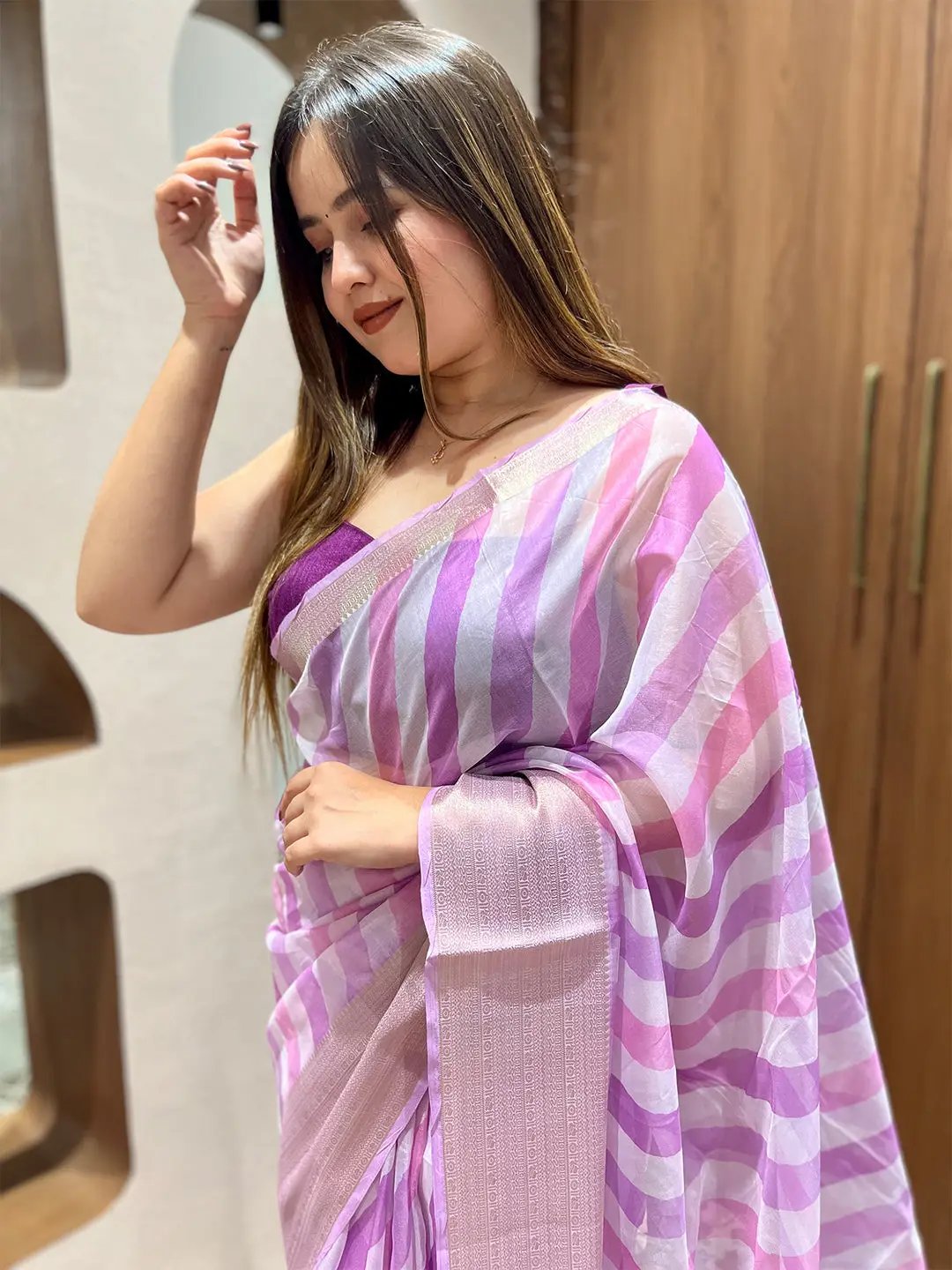 Soft Organza Leheriya Digital Print Party Wear Saree by My Store