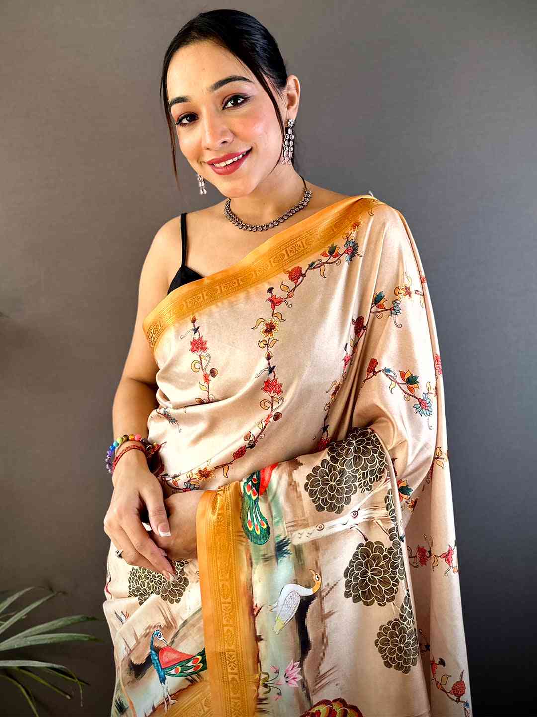 Coral Jungle Printed Silk Saree by My Store