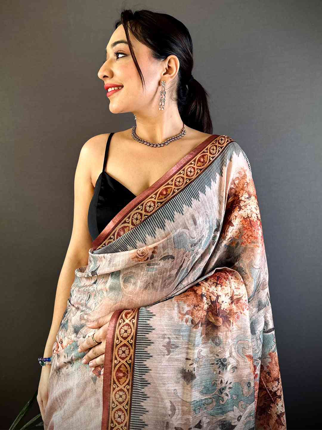 Blue Tussar Blossom Saree by My Store