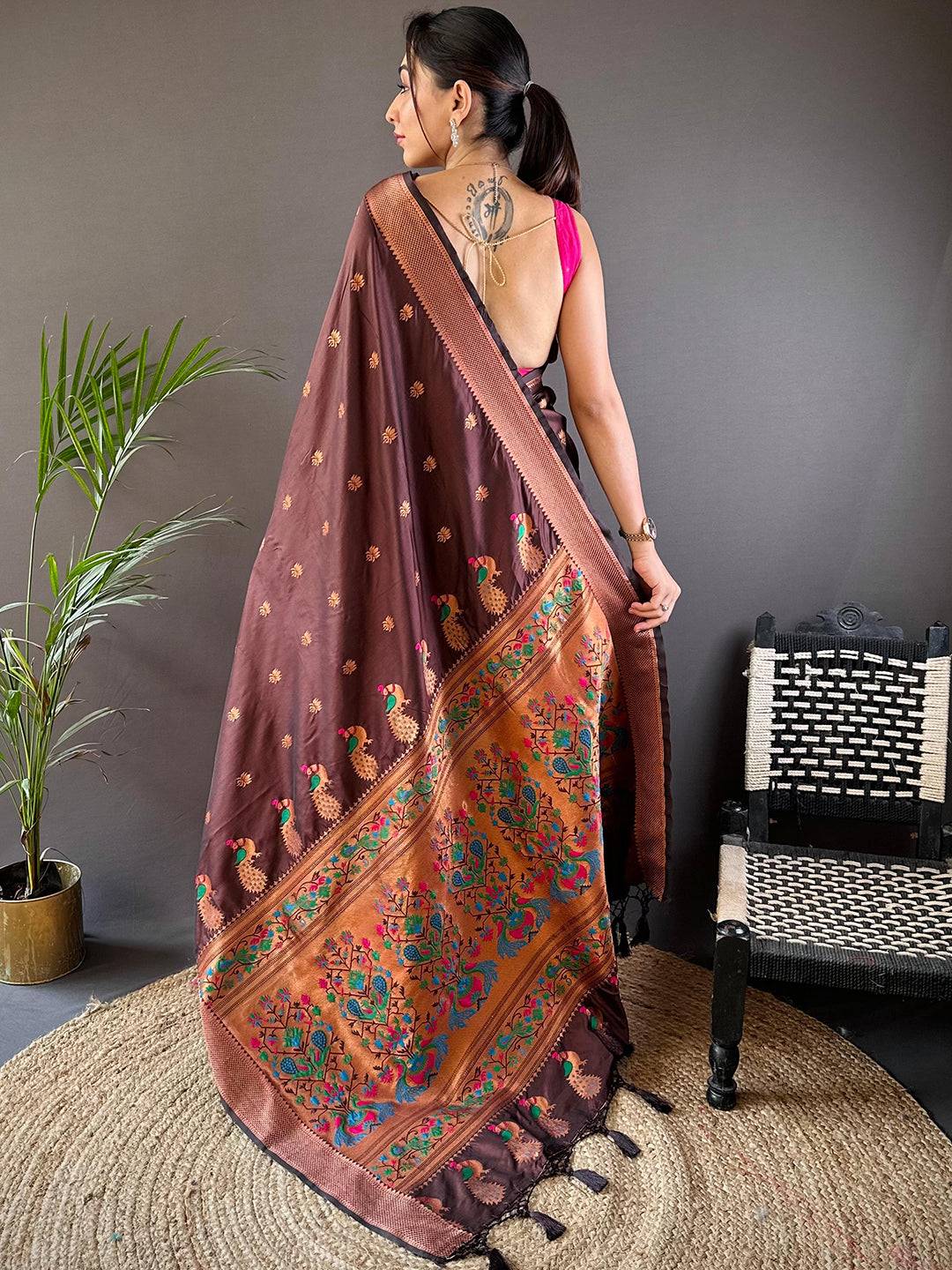 Copper Allure Soft Silk Brown Saree by My Store