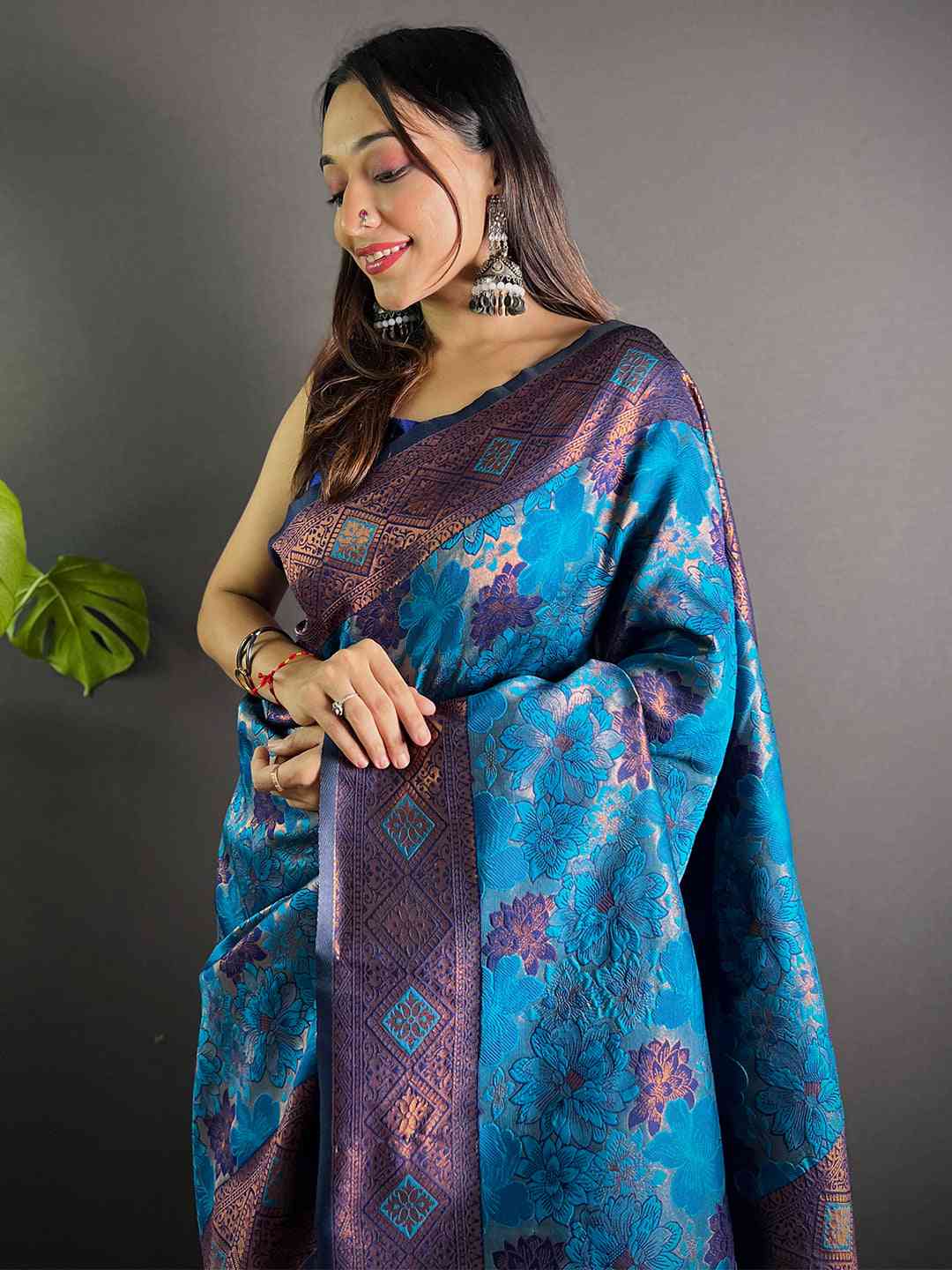 Royal Blue Soft Silk Butta Weaving Saree by My Store