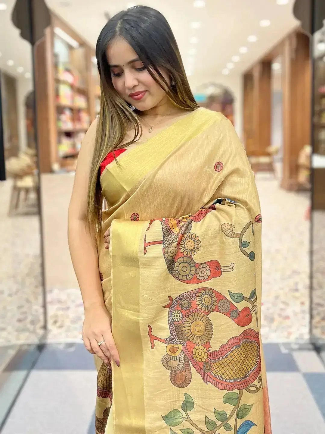 Incredible Pen Kalamkari Linen Tissue Soft Saree by My Store