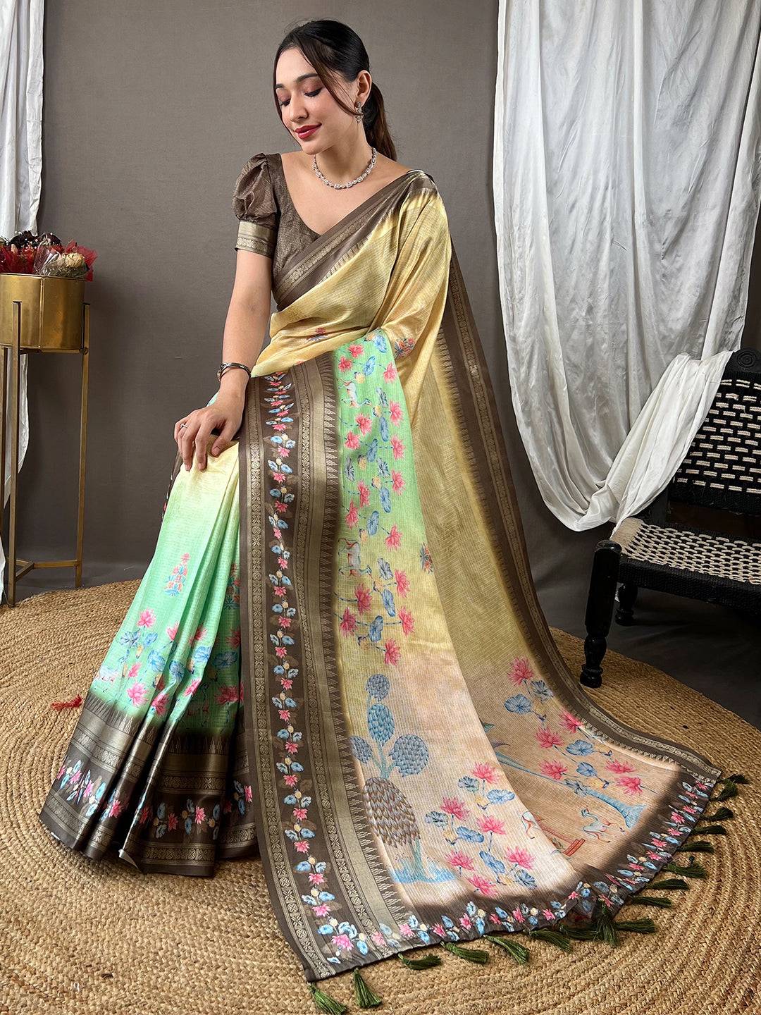 Beige Kota Satin Border Saree
