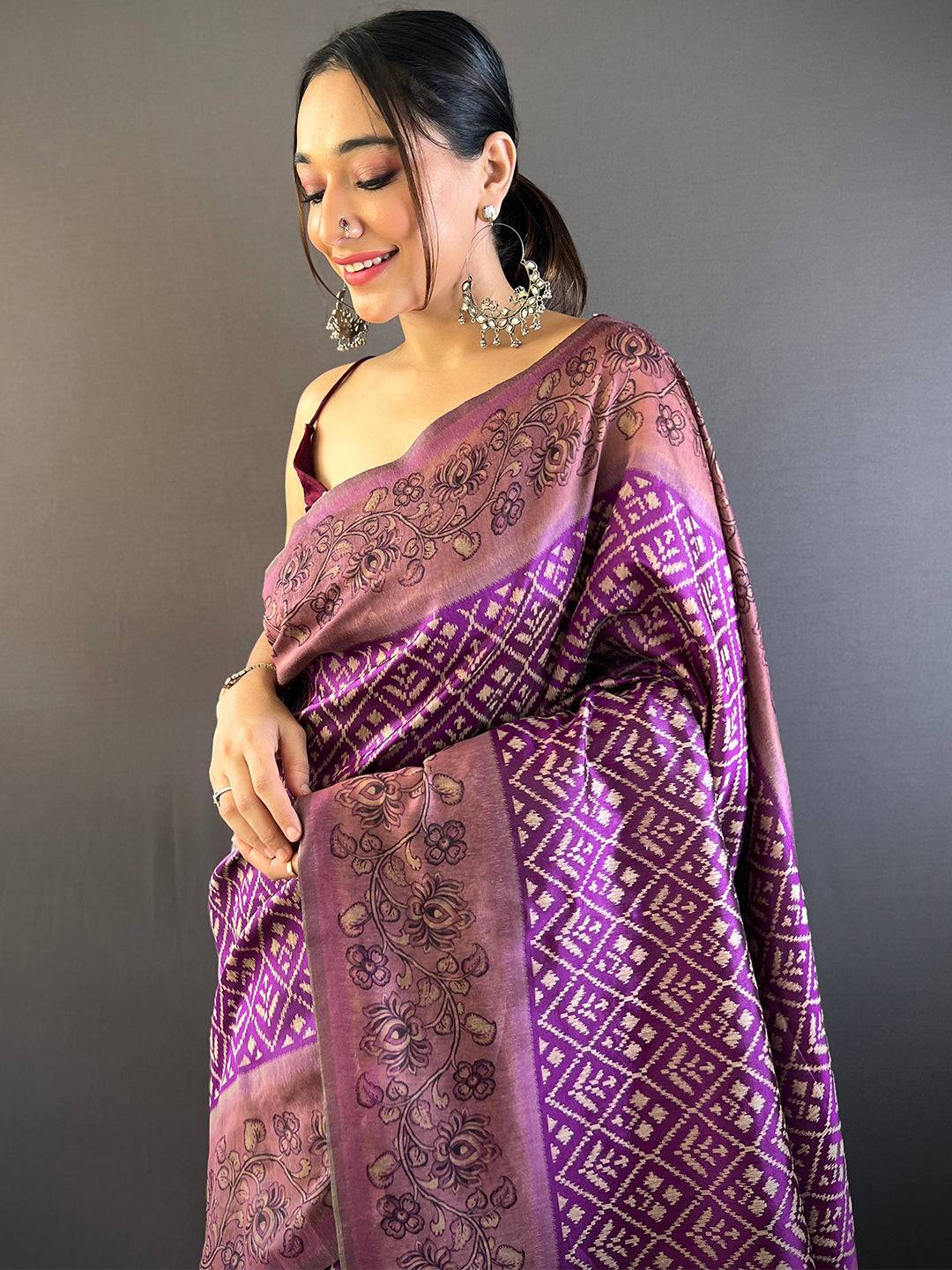 Purple Patola Kalamkari Saree by My Store