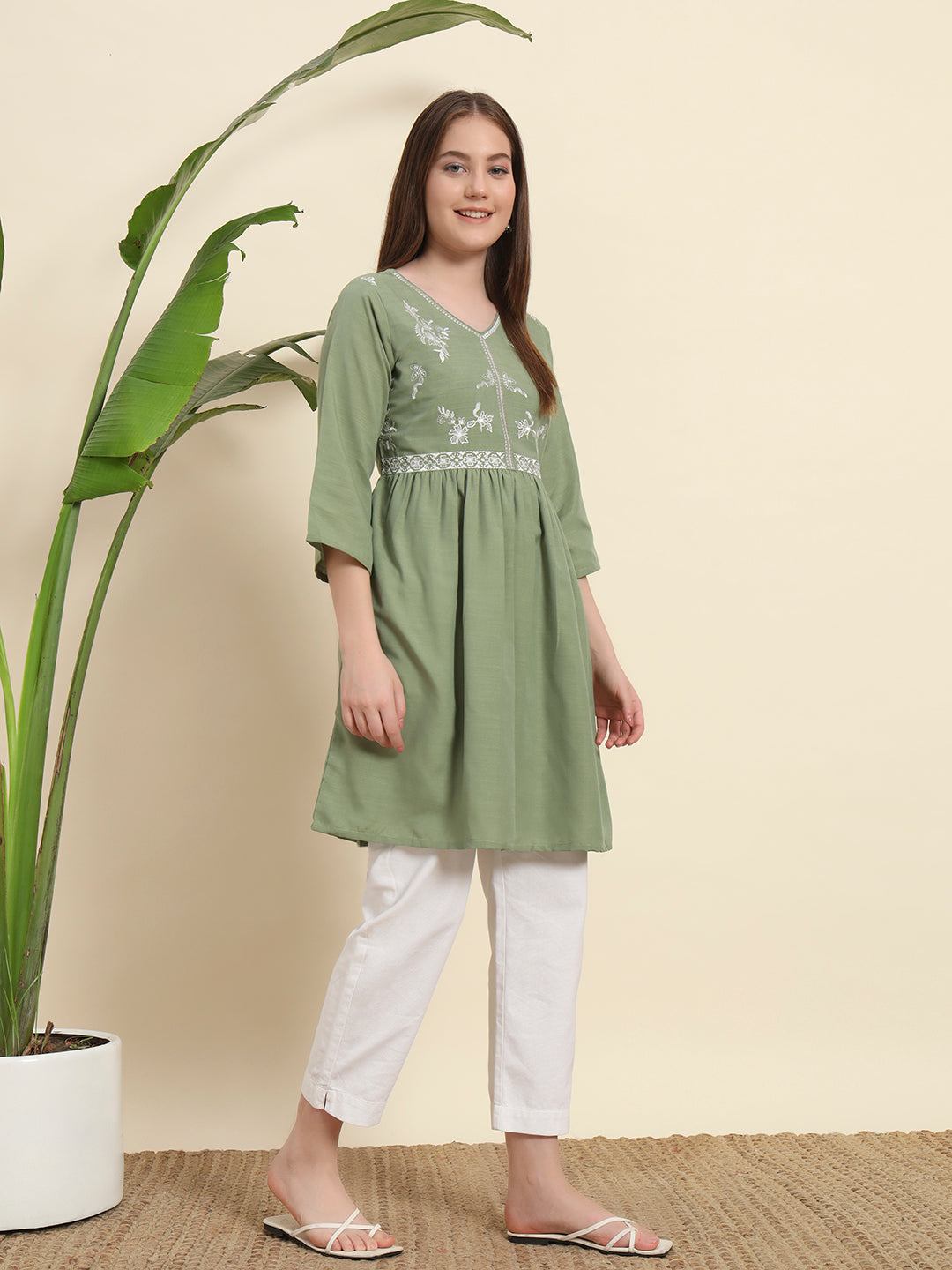 Light Green Short Kurti For Women