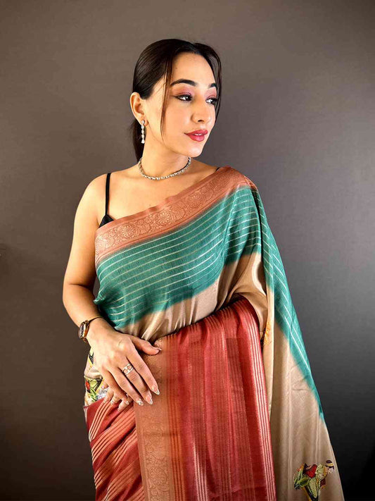 Pastel Blue Soft Crepe Silk Digital Ombre Saree by My Store