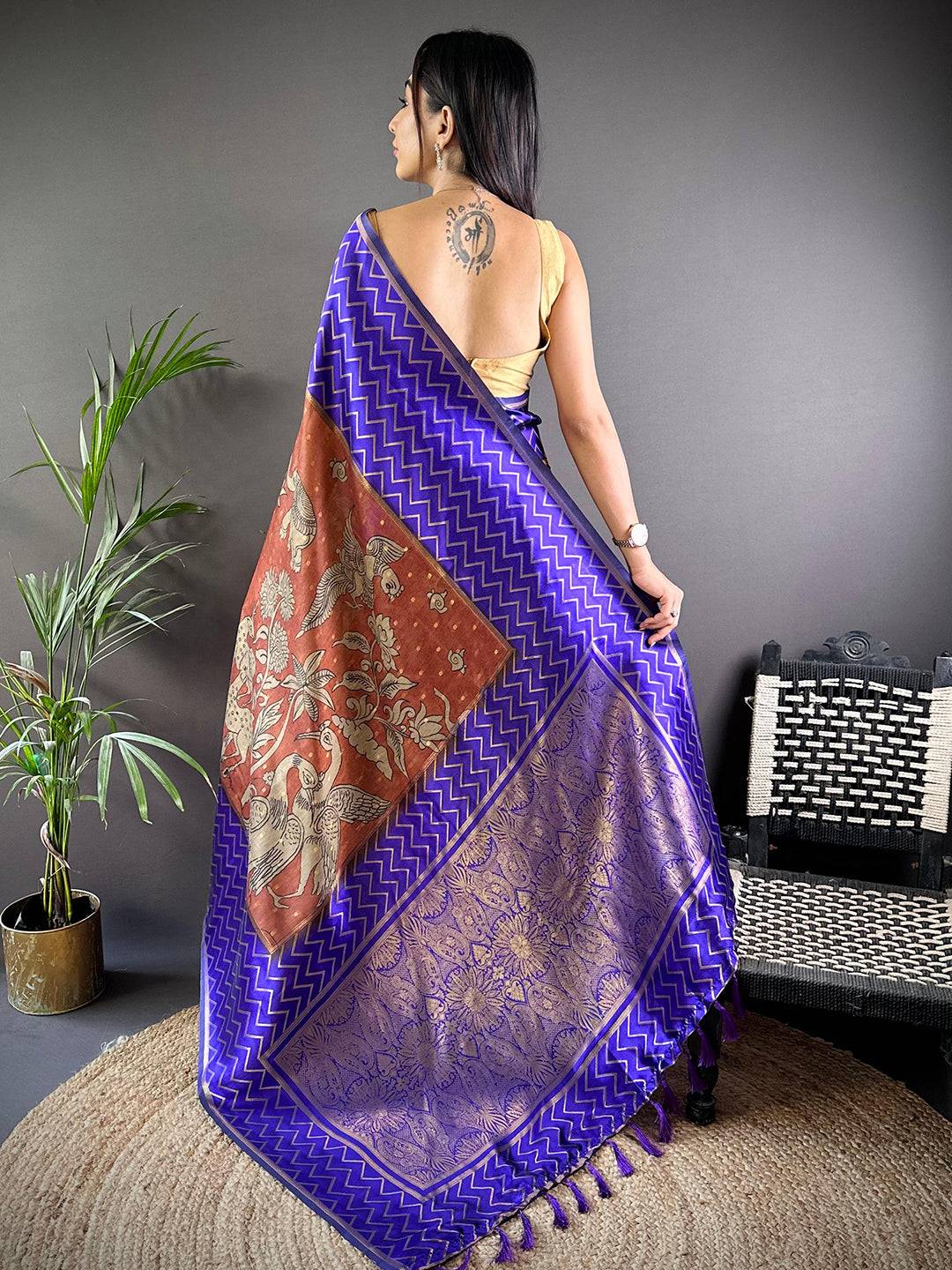 Purple Heritage Weave Kalamkari Soft Silk Saree
