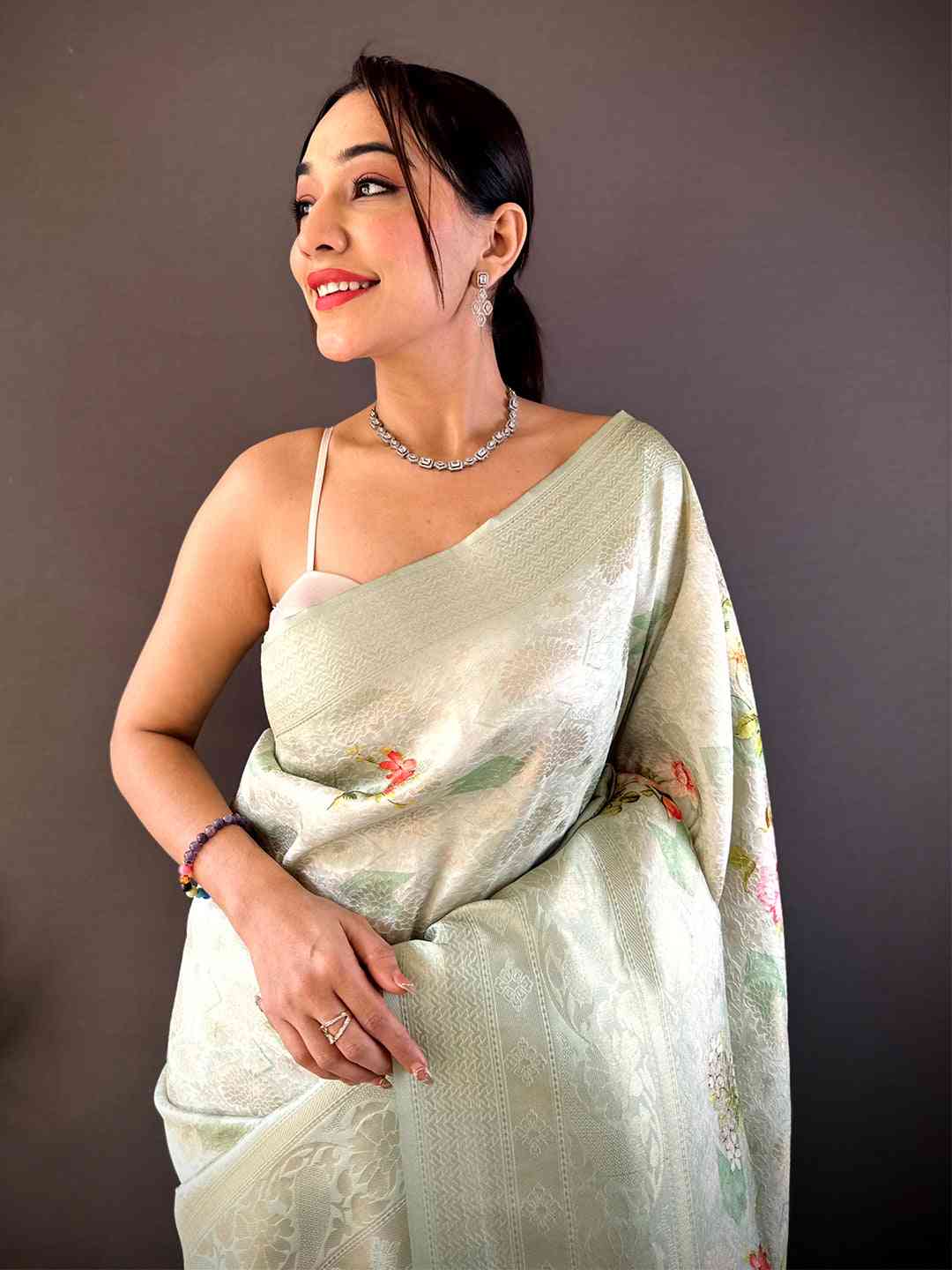 Light Green Kanjivaram Digital Silk Saree by My Store