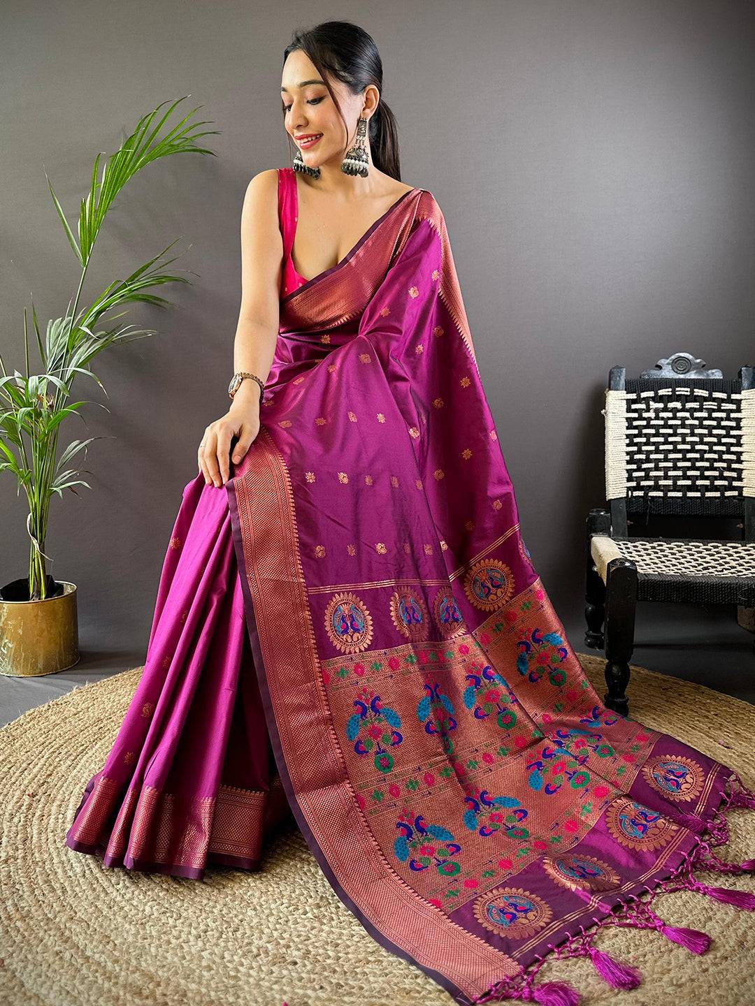 Deep Wine Copper Elegance Soft Silk Saree by My Store