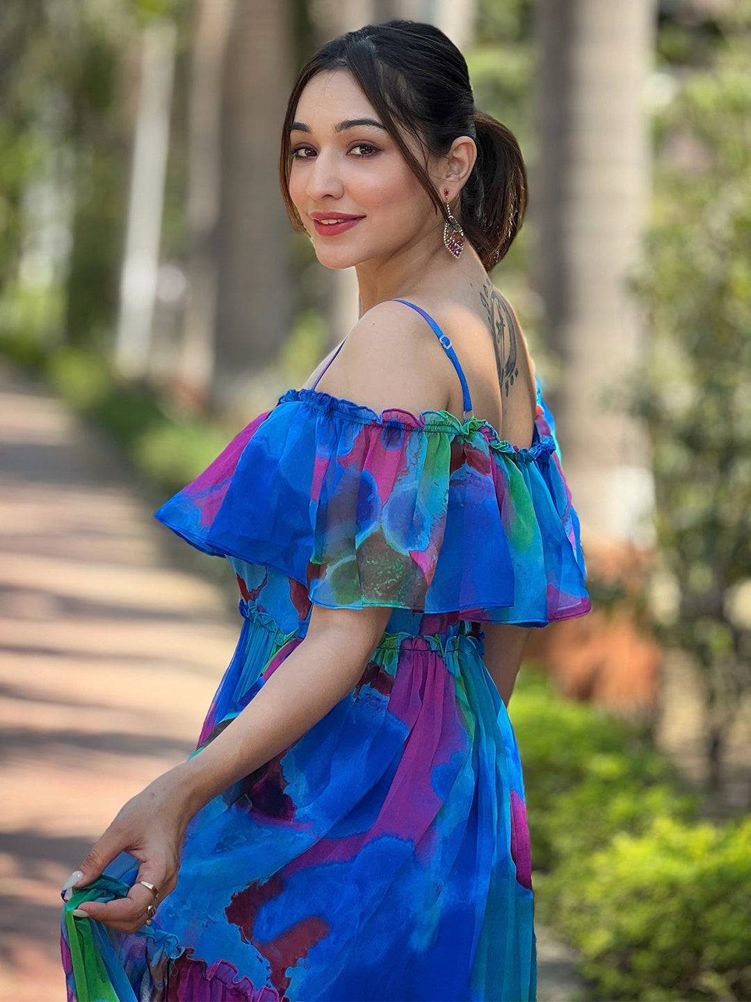Persian Blue Abstract Print Dress