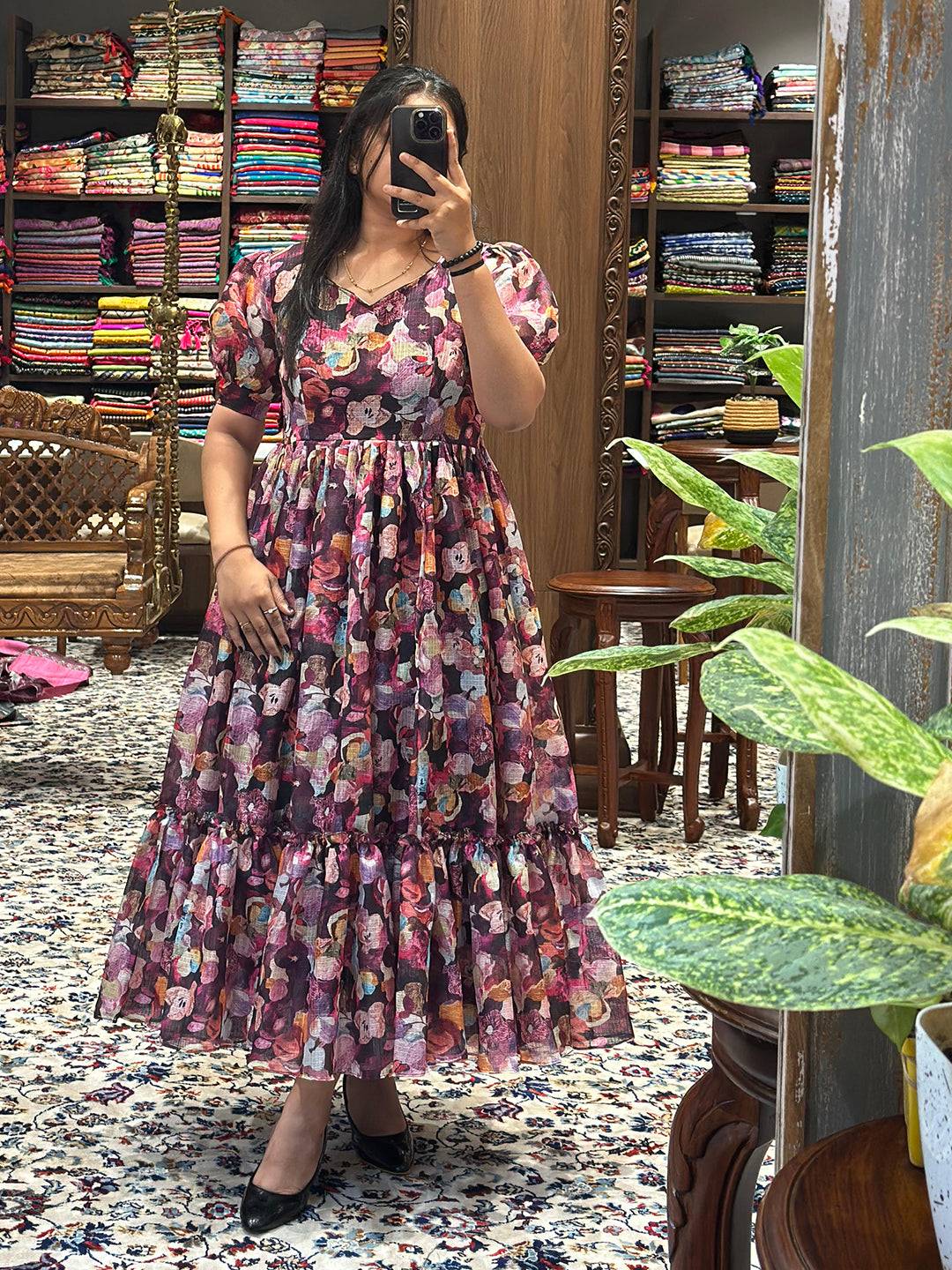 Sumathi Burgundy Floral Midi Dress by My Store