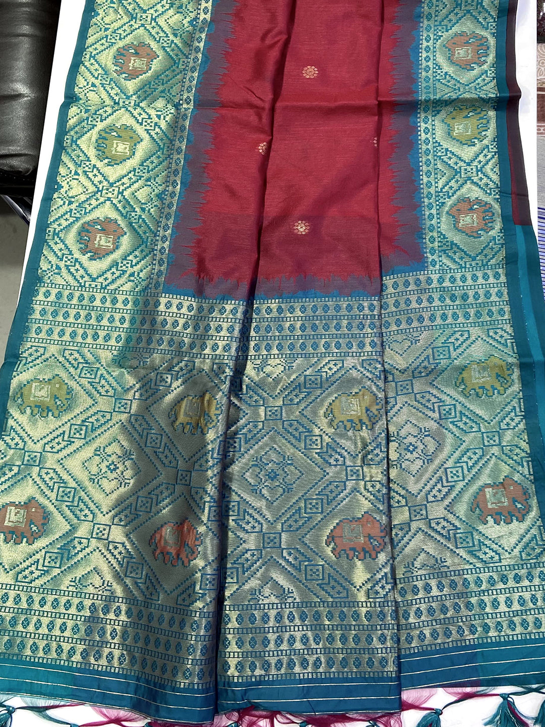 Radiance Red Silk Zari Weaving Saree by My Store