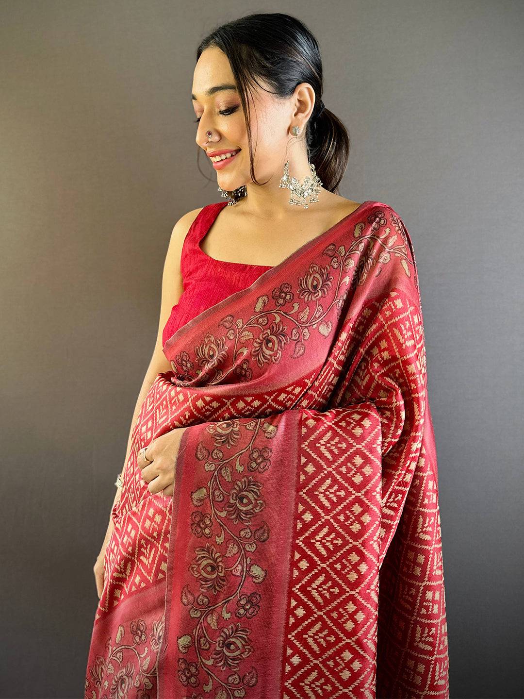 Red Patola Kalamkari Saree by My Store