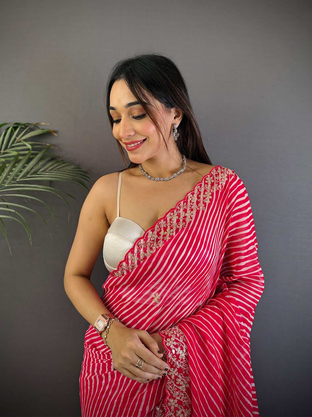 Pink Soft Georgette Bandhej Print Saree by My Store