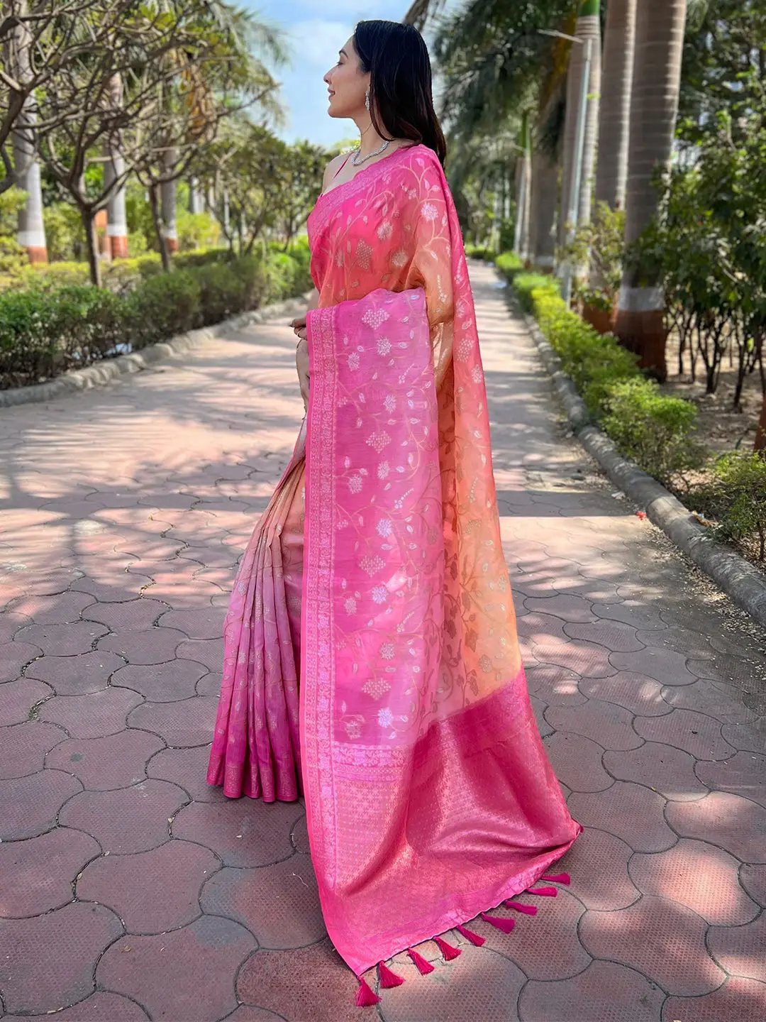 Beautiful Soft Slub Silk With Pure Zari And Lakhnavi Badla Weaving