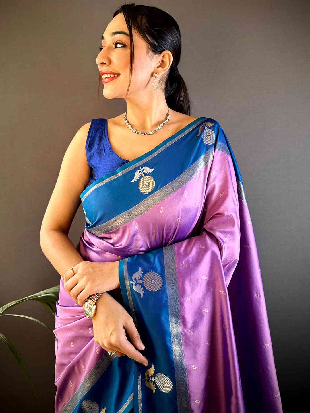 Lavender Cationic Soft Silk Saree by My Store