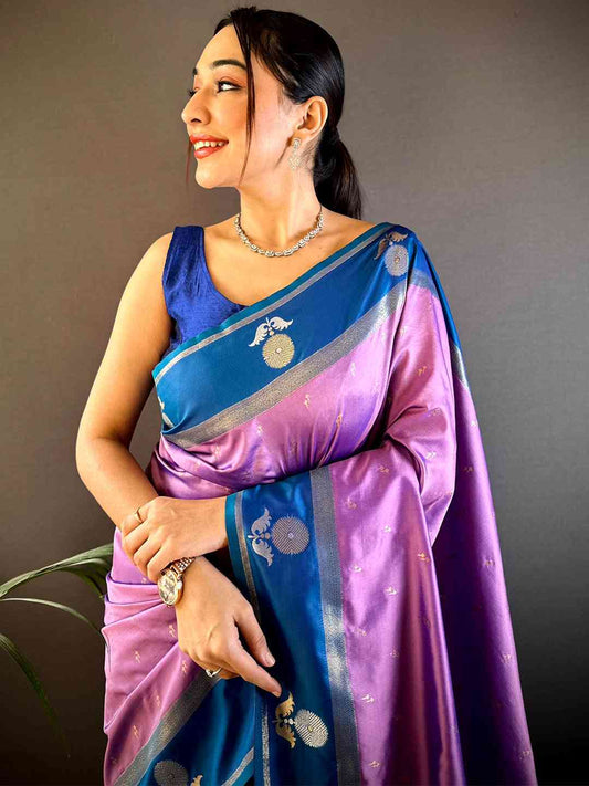Lavender Cationic Soft Silk Saree by My Store