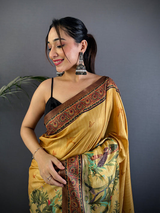 Heritage Soft Dola Silk Printed Saree by My Store