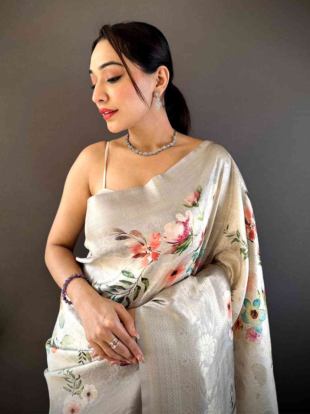 Light Beige Kanjivaram Digital Silk Saree by My Store