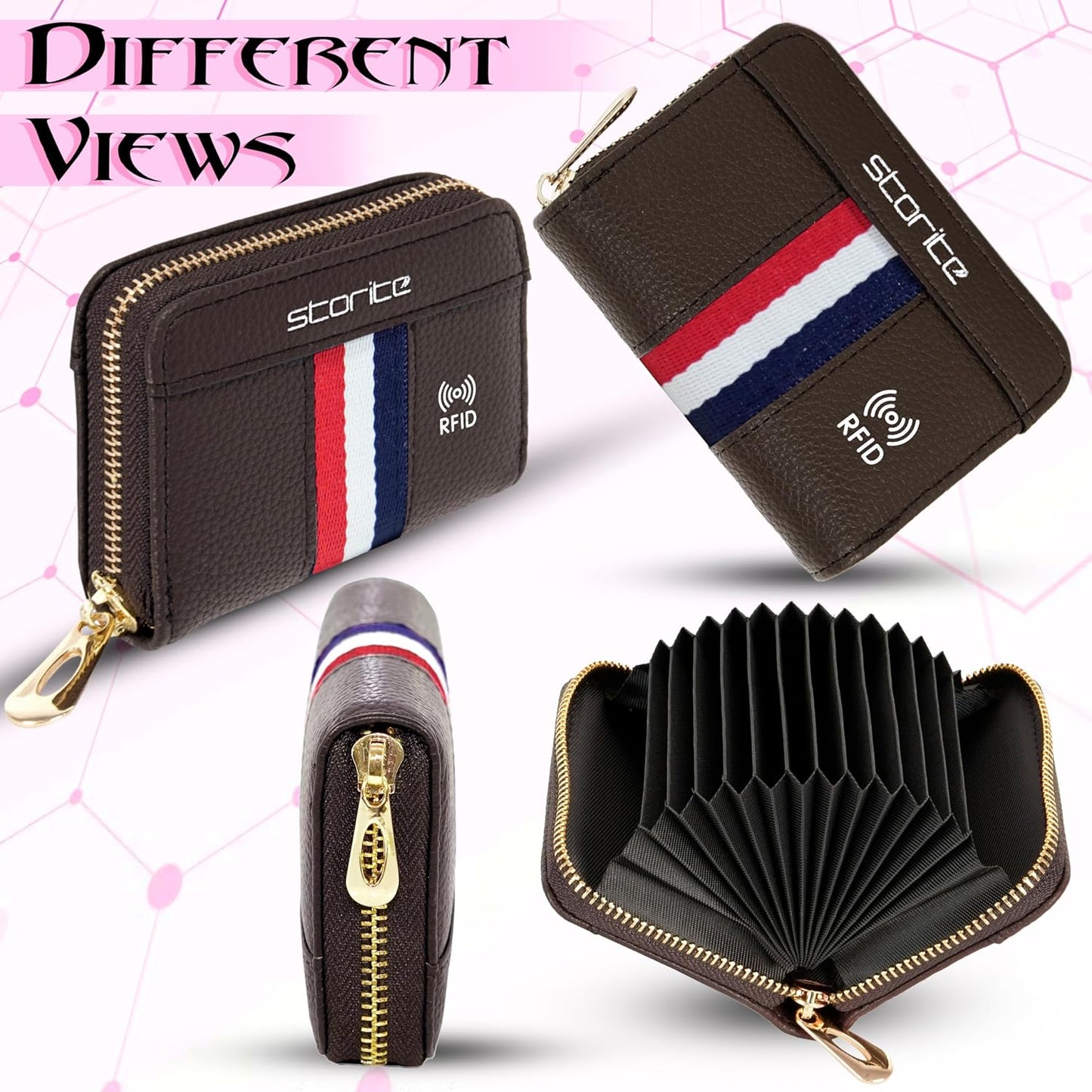 Storite - 12 Slot RFID PU Leather Card Holder Wallet with Zipper for Men & Women