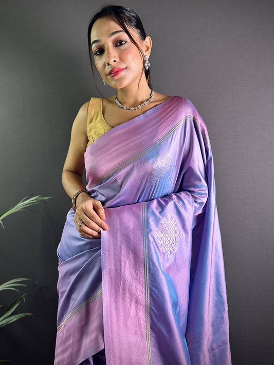 Lavender Blue Kolam Silk Heritage Saree by My Store