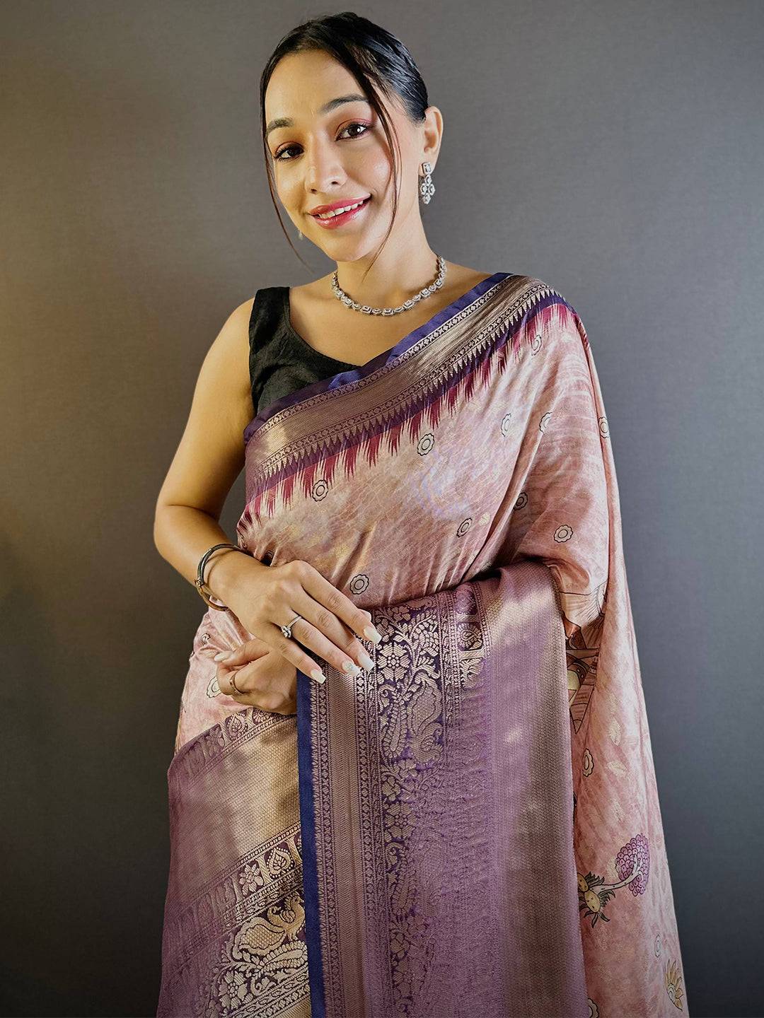 Intricate Soft Pink Banarasi Silk Saree by My Store