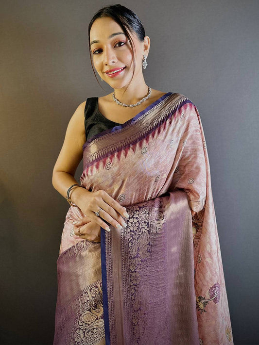 Intricate Soft Pink Banarasi Silk Saree by My Store