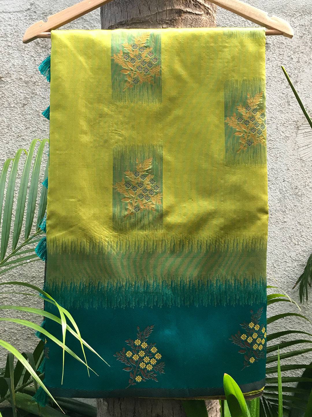 Lime Sami Banarasi Tussar Silk Saree by My Store
