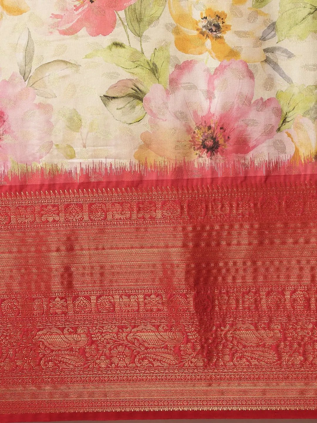 Red Colour Digital Floral Print Pattu Banarasi Silk Saree by My Store