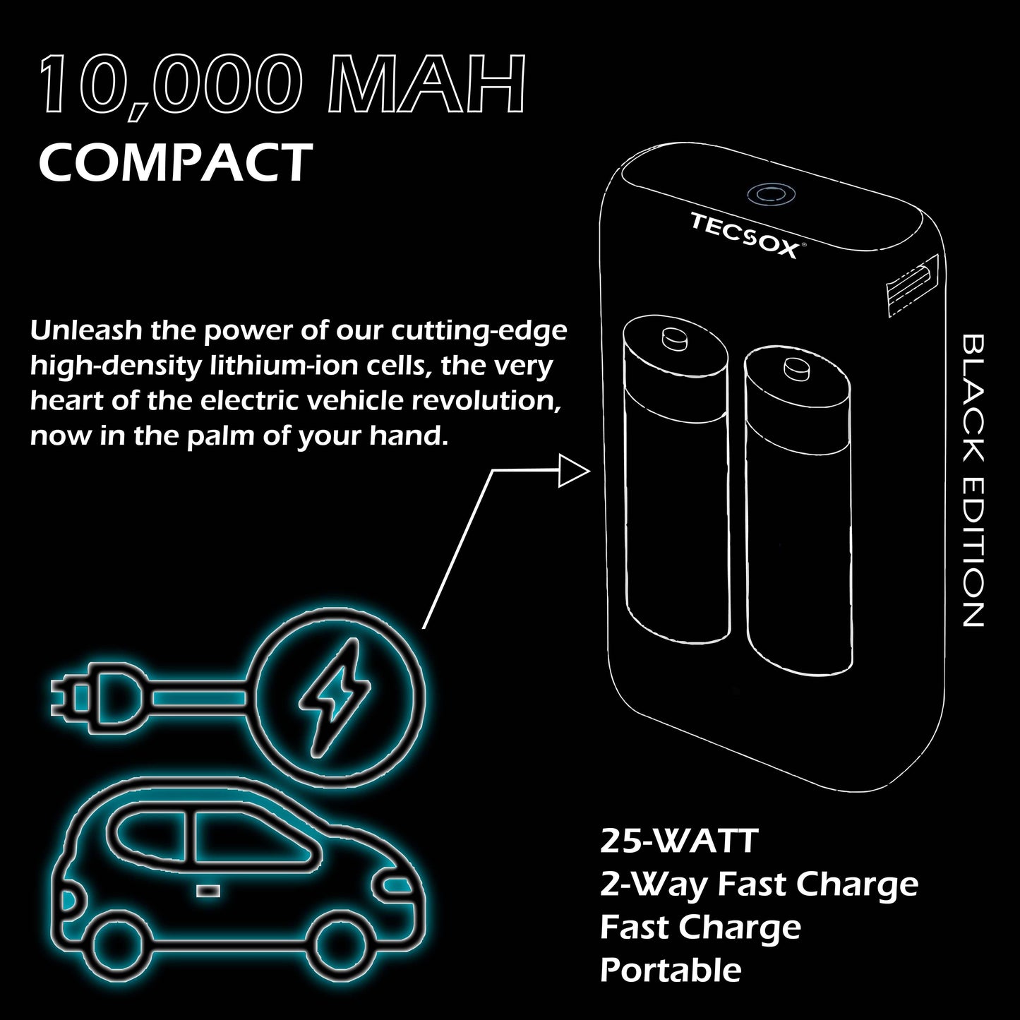 TecSox Force 10 Powerbank | 100% in 90 Mins | 10000 mAh