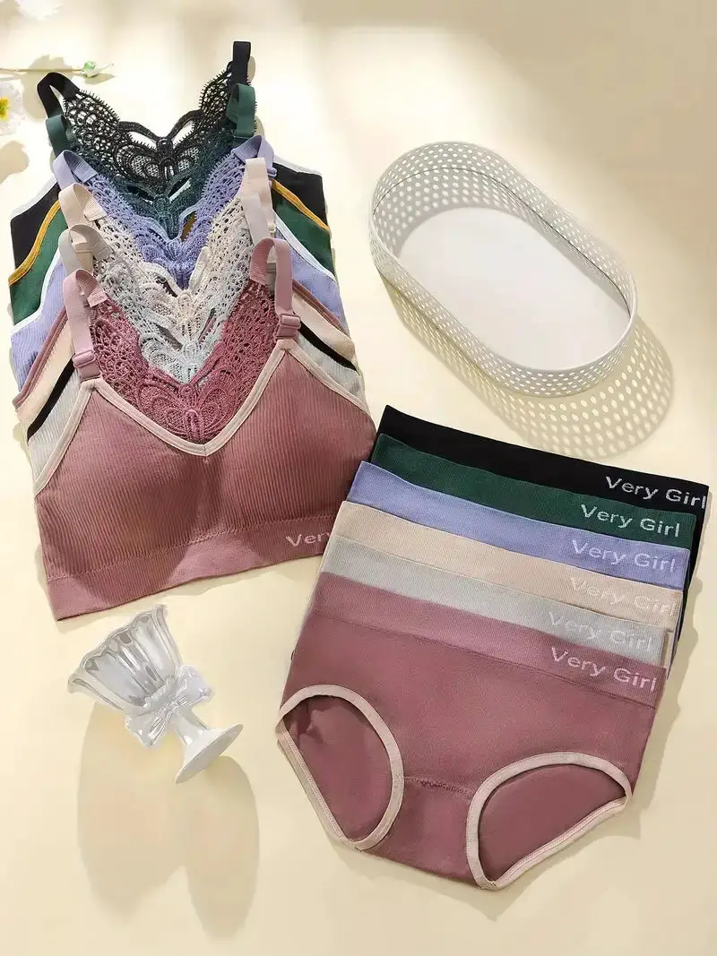 Women's Lightly Padded Wire Free Bra Panty Lingerie Set for Girl's Combo (Pack of 6) - My Store